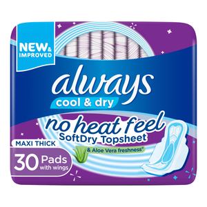 Always, Cool & Dry, Maxi Thick, Large Sanitary Pads With Wings - 30 Pcs Always, Cool & Dry, Maxi Thick, Large Sanitary Pads With Wings - 30 Pcs