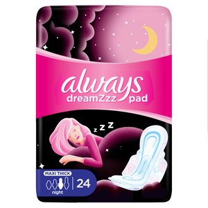 Always, Feminine Pads, Sensitive Night Pads, Maxi Thick Large With Wings - 24 Pcs Always, Feminine Pads, Sensitive Night Pads, Maxi Thick Large With Wings - 24 Pcs